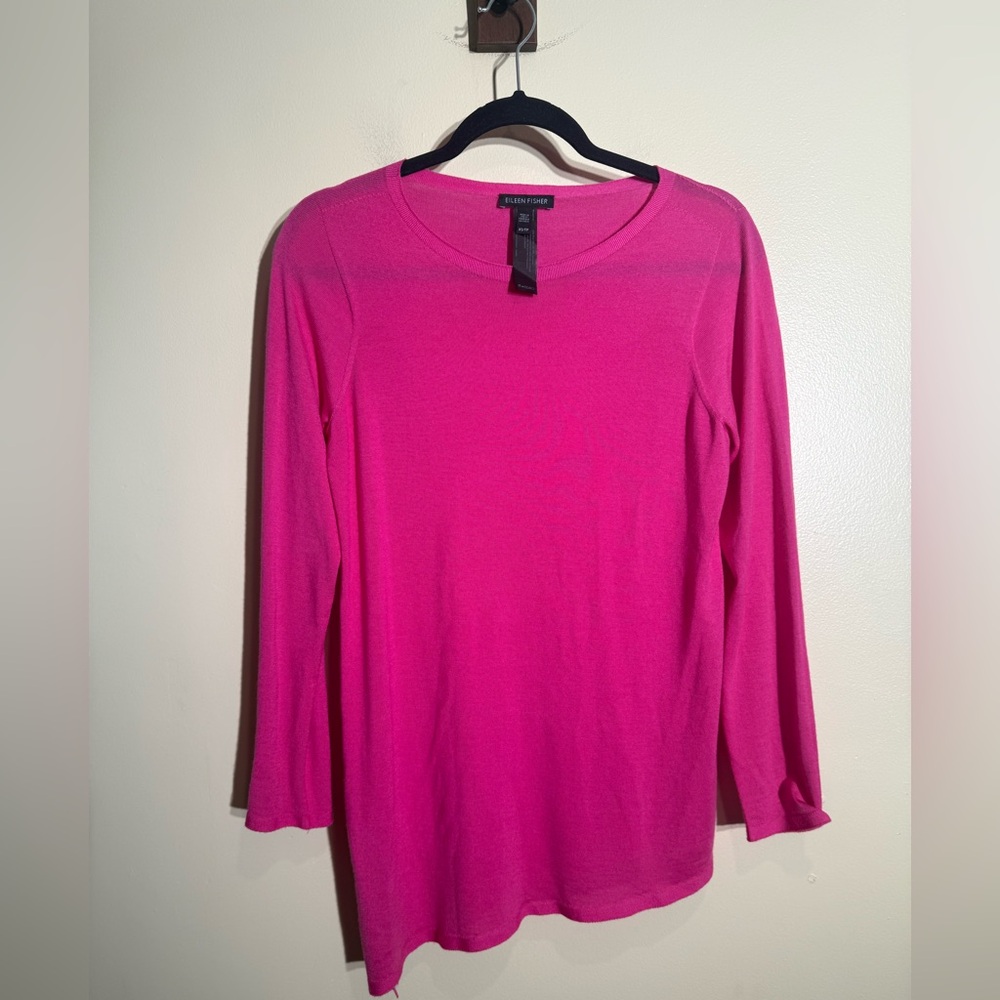 Eileen Fisher Seamless Merino Silk Cashmere Bateau Neck top blouse asymmetrical